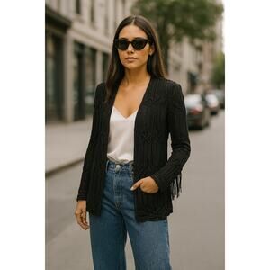 Vintage Giorgio Armani Macramé Crochet Fringe Jacket – Boho Luxe Statement Piece